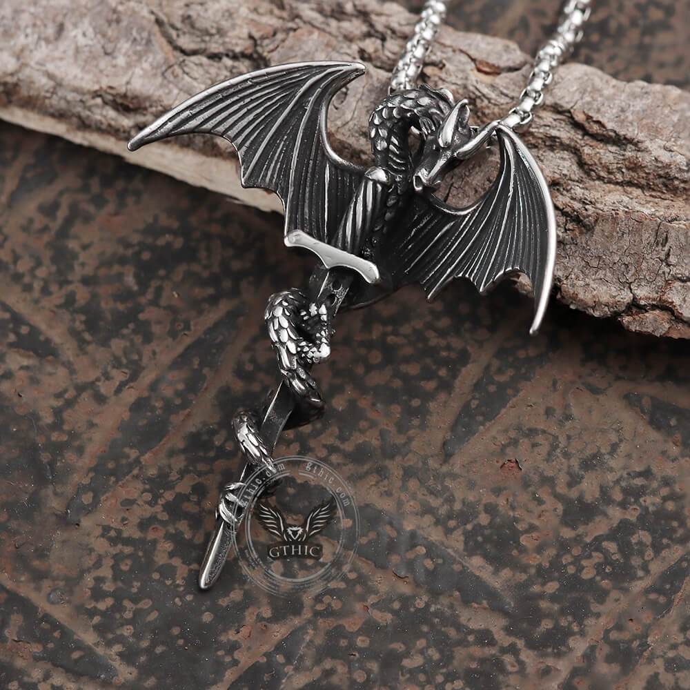 Gothic Dragon Pendant in Stainless Steel