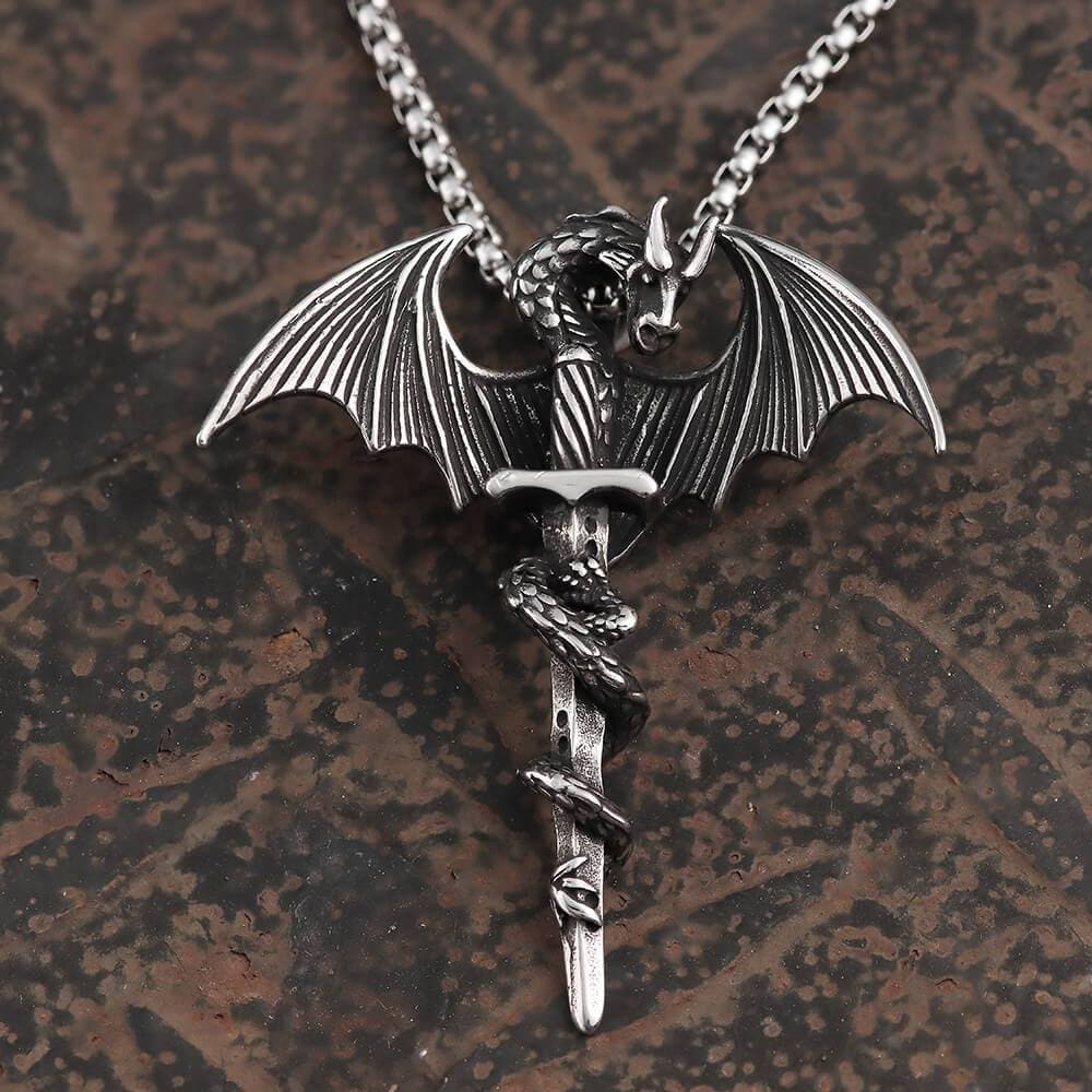 Gothic Dragon Pendant in Stainless Steel