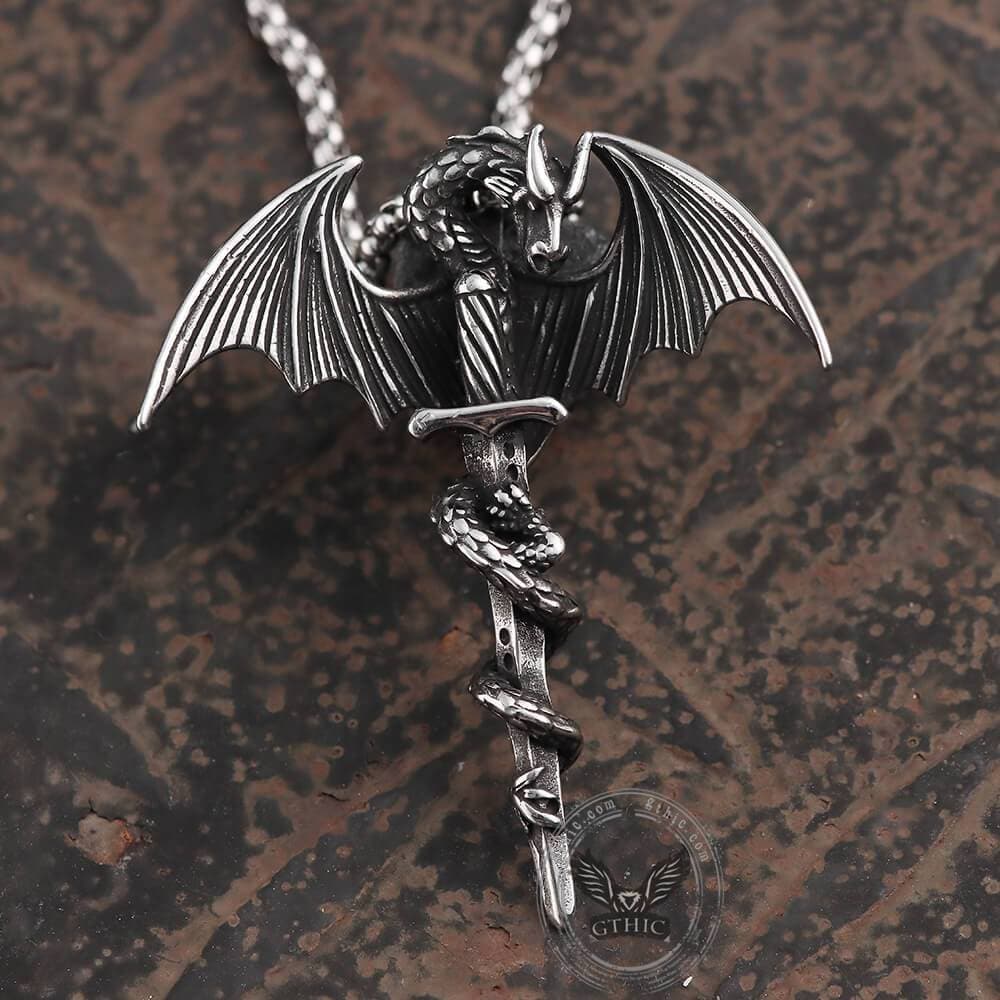Gothic Dragon Pendant in Stainless Steel