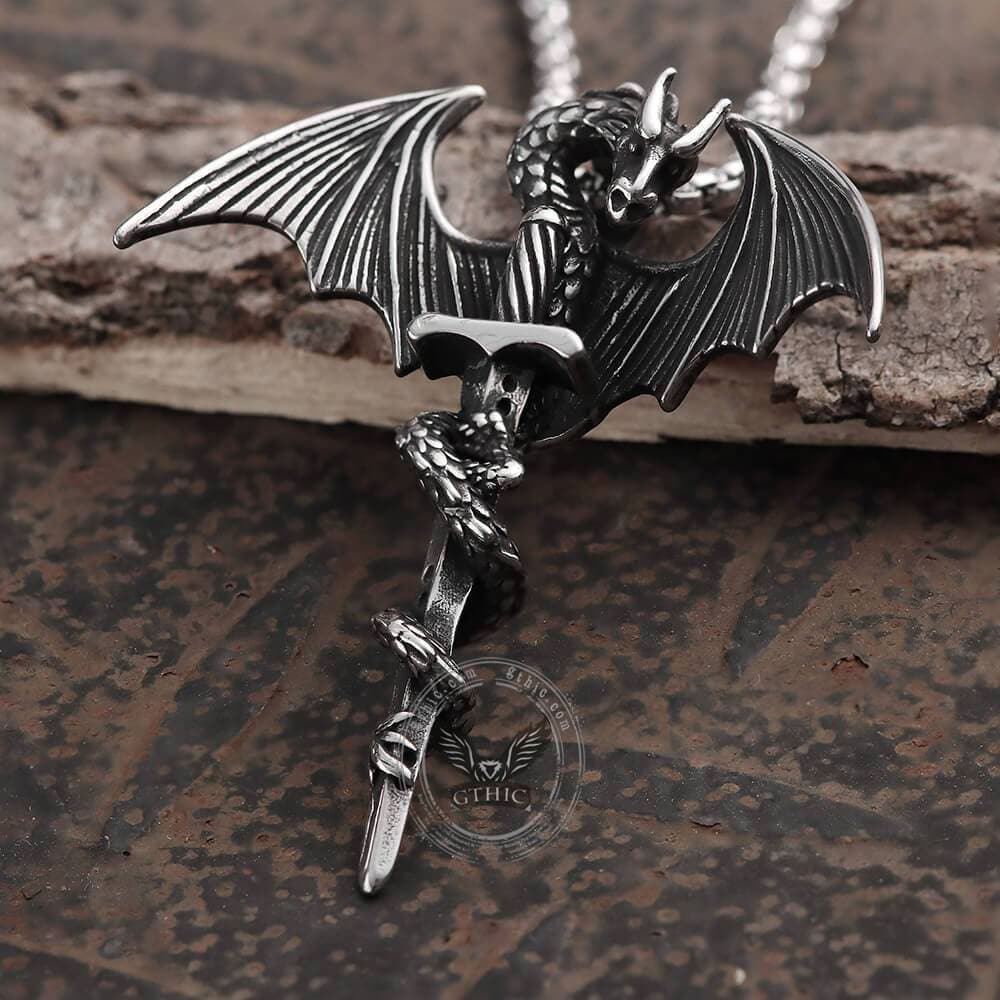 Gothic Dragon Pendant in Stainless Steel