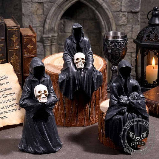 Gothic Faceless Grim Reaper Skull Statue Figurines in Resin