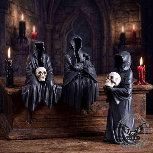 Gothic Faceless Grim Reaper Skull Statue Figurines in Resin