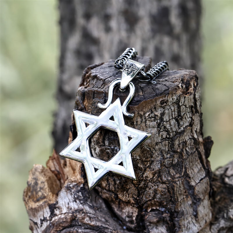 Gothic Gem-set Star Of David Pendant in Stainless Steel