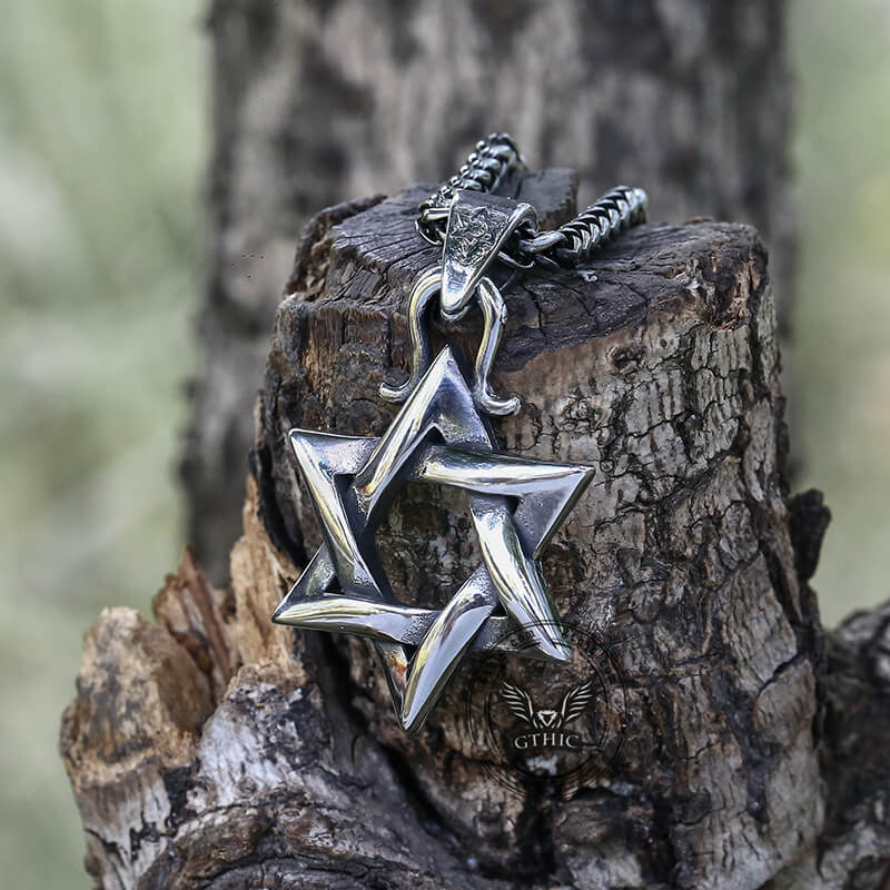 Gothic Gem-set Star Of David Pendant in Stainless Steel