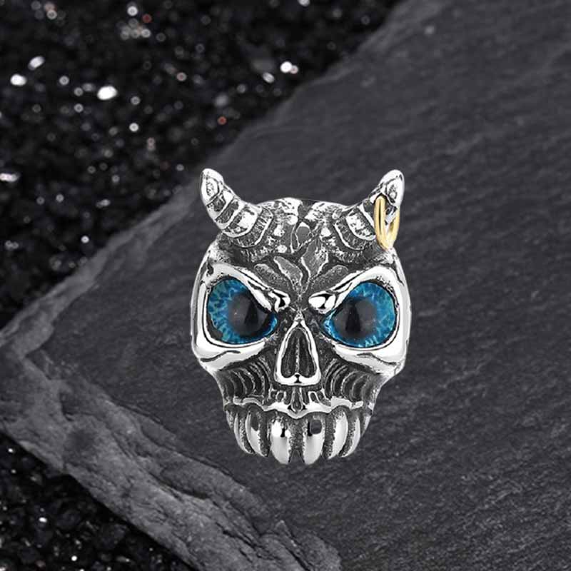 Gothic Horn Skull Devil Eye Stainless Steel Ring