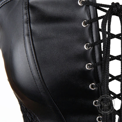 Gothic Lace Hem PU Leather Cutout Corset