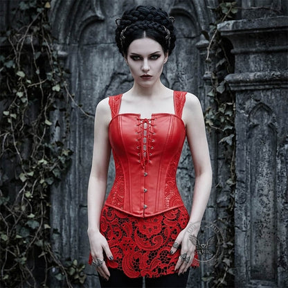 Gothic Lace Hem PU Leather Cutout Corset
