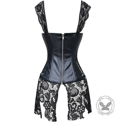 Gothic Lace Hem PU Leather Cutout Corset