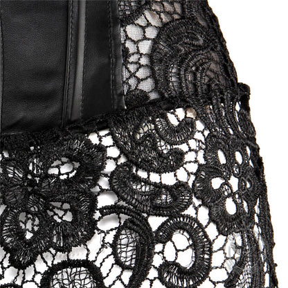 Gothic Lace Hem PU Leather Cutout Corset