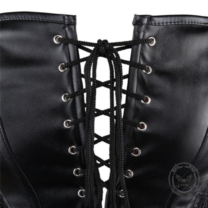 Gothic Lace Hem PU Leather Cutout Corset