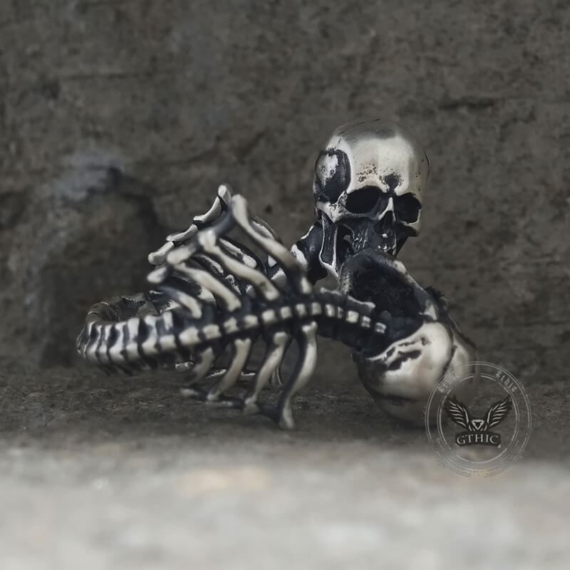 Gothic Love Kiss Sterling Silver Skull Ring