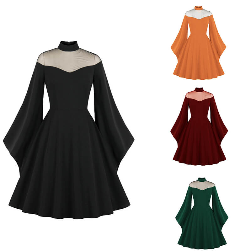 Gothic Mesh Patchwork Flared Sleeve Dress