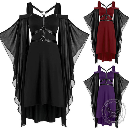 Gothic Mesh Splicing Bat Sleeve Straps Dress
