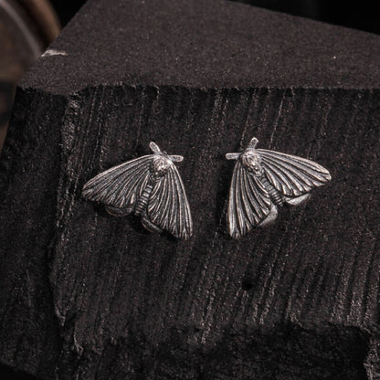 Gothic Moth Stud Earrings in Sterling Silver