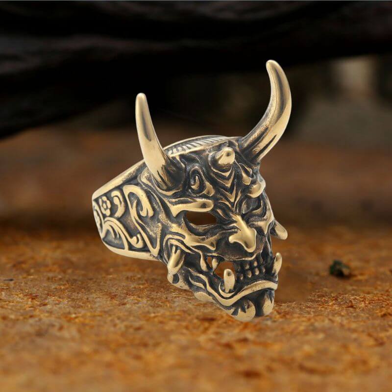 Gothic Oni Mask Stainless Steel Skull Ring