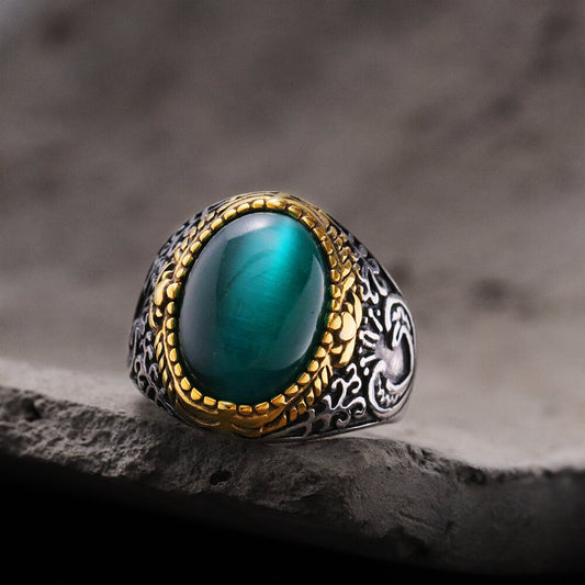 Gothic Pattern Gemstone Ring in Stainless Steel
