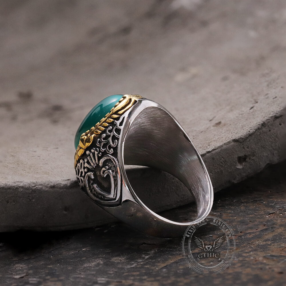 Gothic Pattern Gemstone Ring in Stainless Steel
