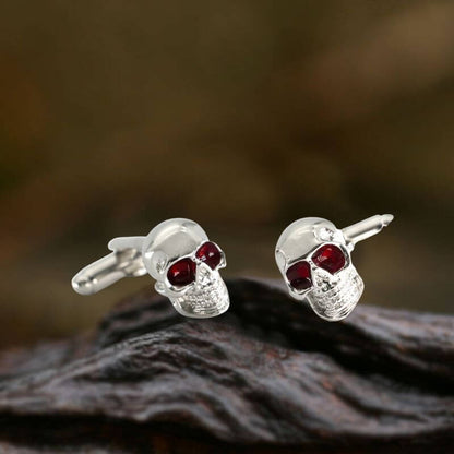 Gothic Red Gem Eye Skull Cufflinks in Copper