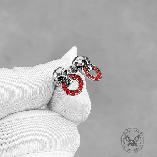 Gothic Red Gem Skull Stud Earrings in Stainless Steel