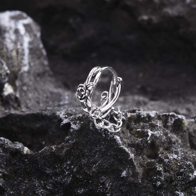 Gothic Rose Chain Zircon Stud Earrings in Stainless Steel
