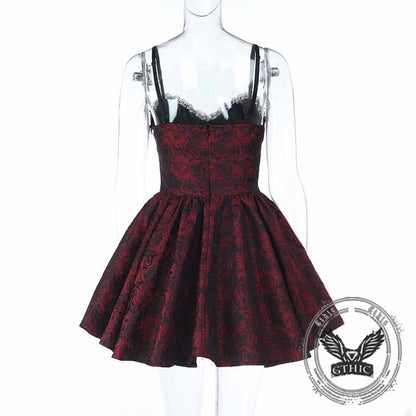 Gothic Rose Jacquard Y2K Lace-Up Slip Dress