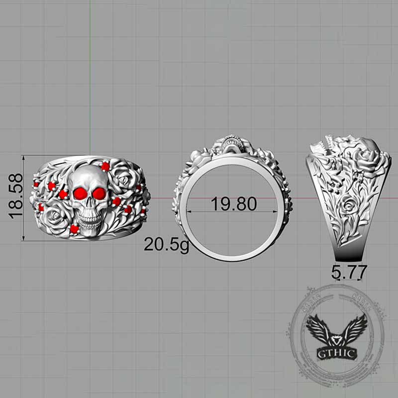 Gothic Rose Skull Sterling Silver Gemstone Ring