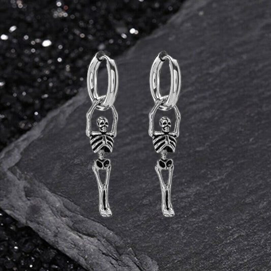 Gothic Skeleton Drop Earrings in Stainless Steel