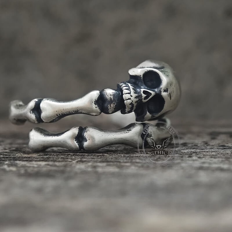 Gothic Skull Bone Sterling Silver Open Ring