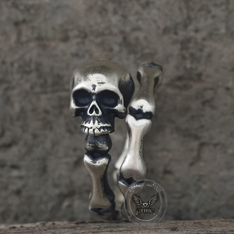 Gothic Skull Bone Sterling Silver Open Ring