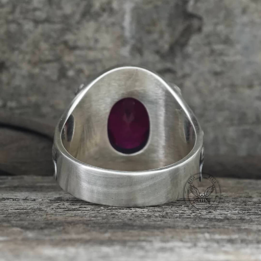 Gothic Skull Crossbones Sterling Silver Gem Ring