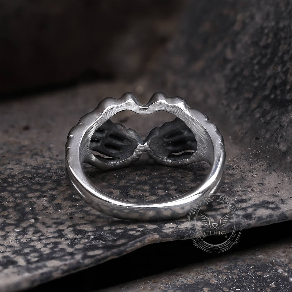 Gothic Skull Hand Heart Shaped Stainless Steel Ring
