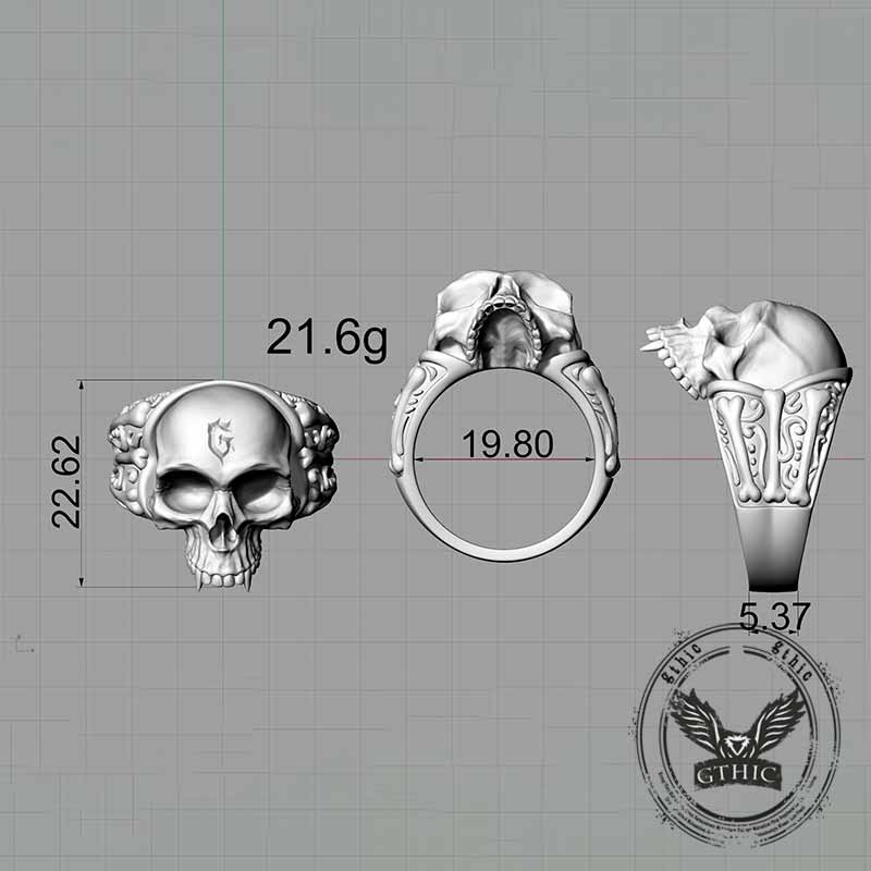 Gothic Skull Head Bone Sterling Silver Ring