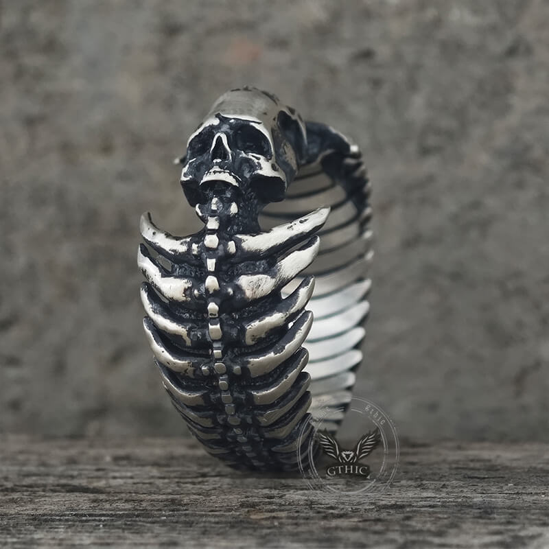 Gothic Skull Head Spine Sterling Silver Ring