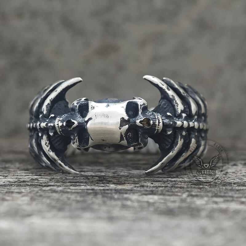 Gothic Skull Head Spine Sterling Silver Ring