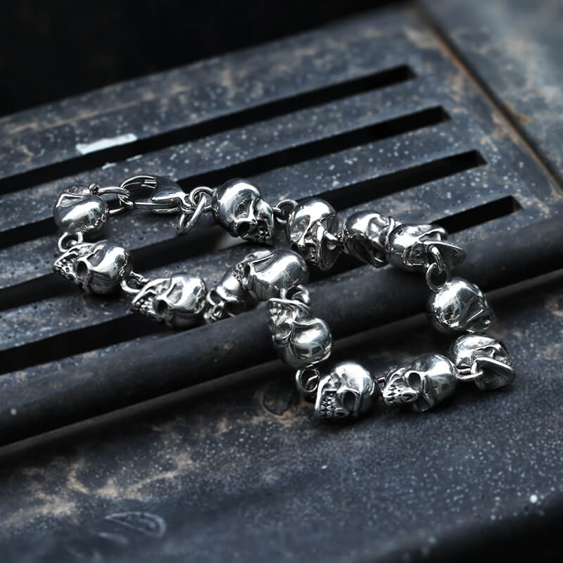 Gothic Skull Head Link Bracelet in Stainless Steel