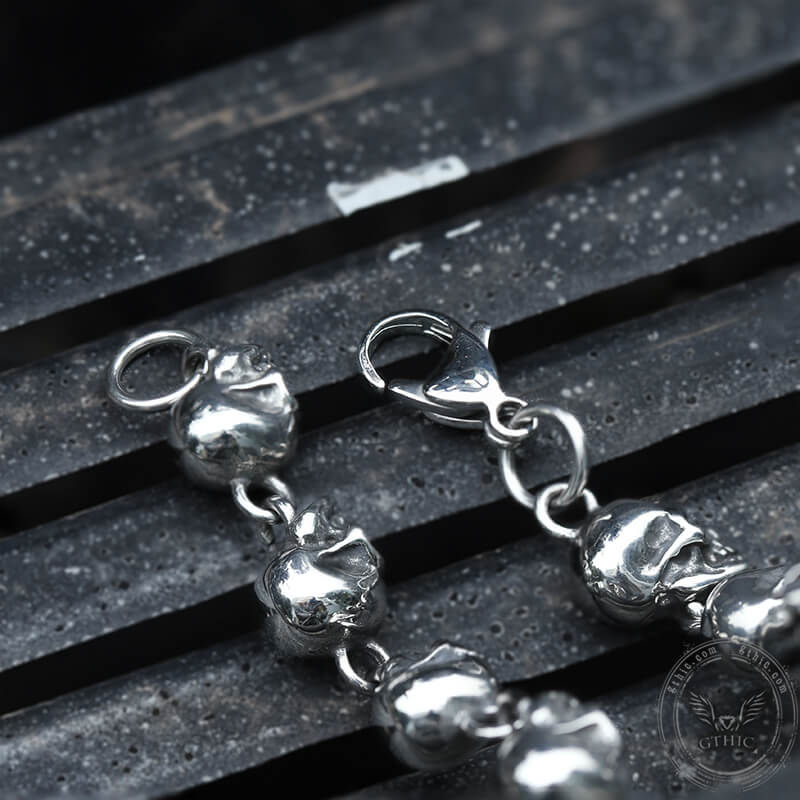 Gothic Skull Head Link Bracelet in Stainless Steel