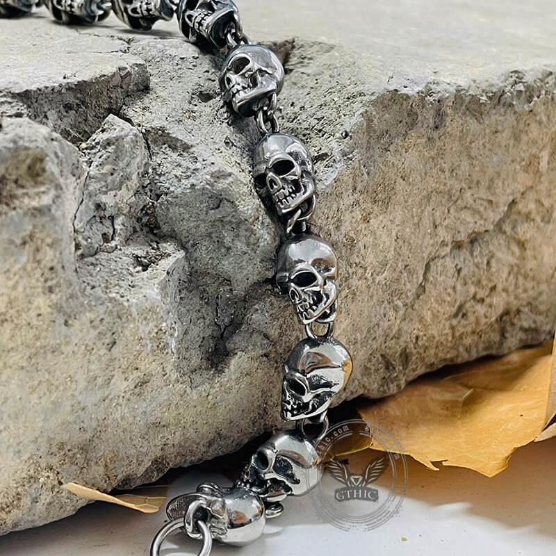 Gothic Skull Head Link Bracelet in Stainless Steel