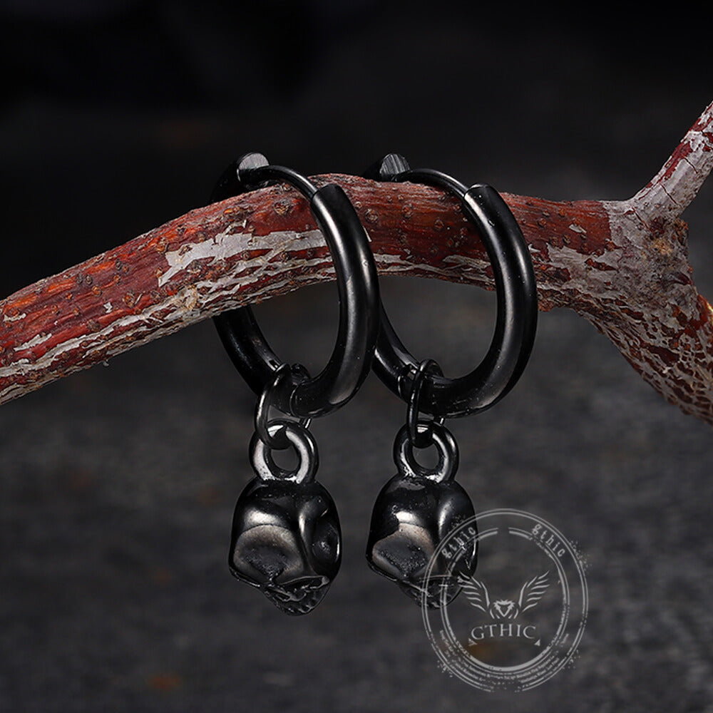 Gothic Skull Hoop Earrings in Stainless Steel