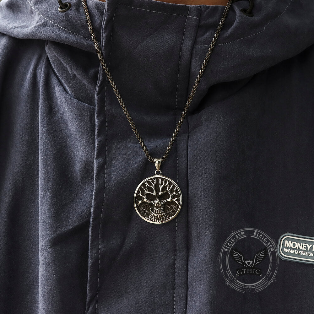 Gothic Skull Tree of Life Pendant in Stainless Steel