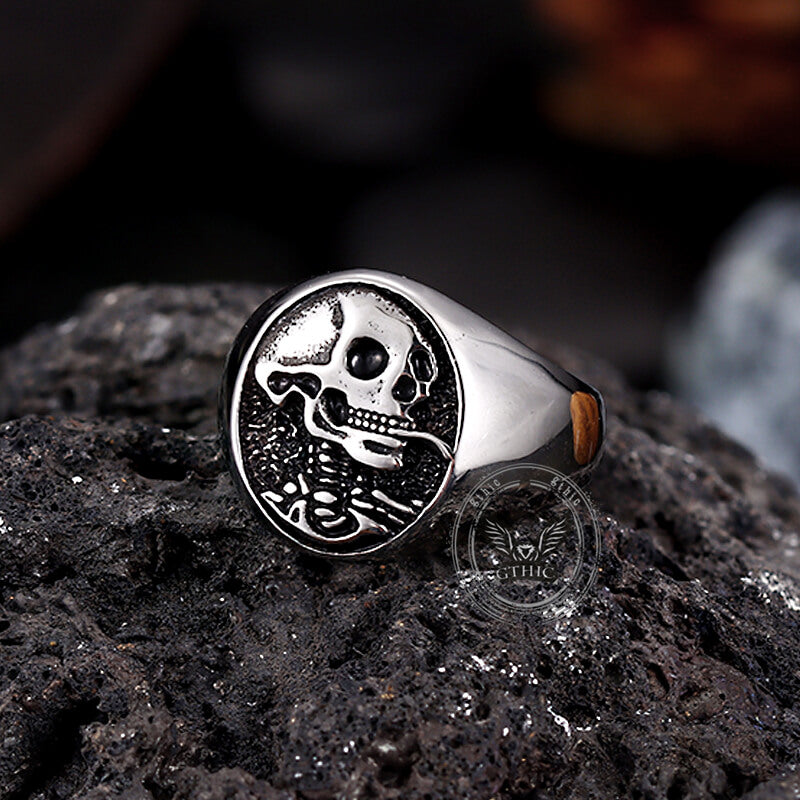 Gothic Smoking Skull Men Stainless Steel Ring