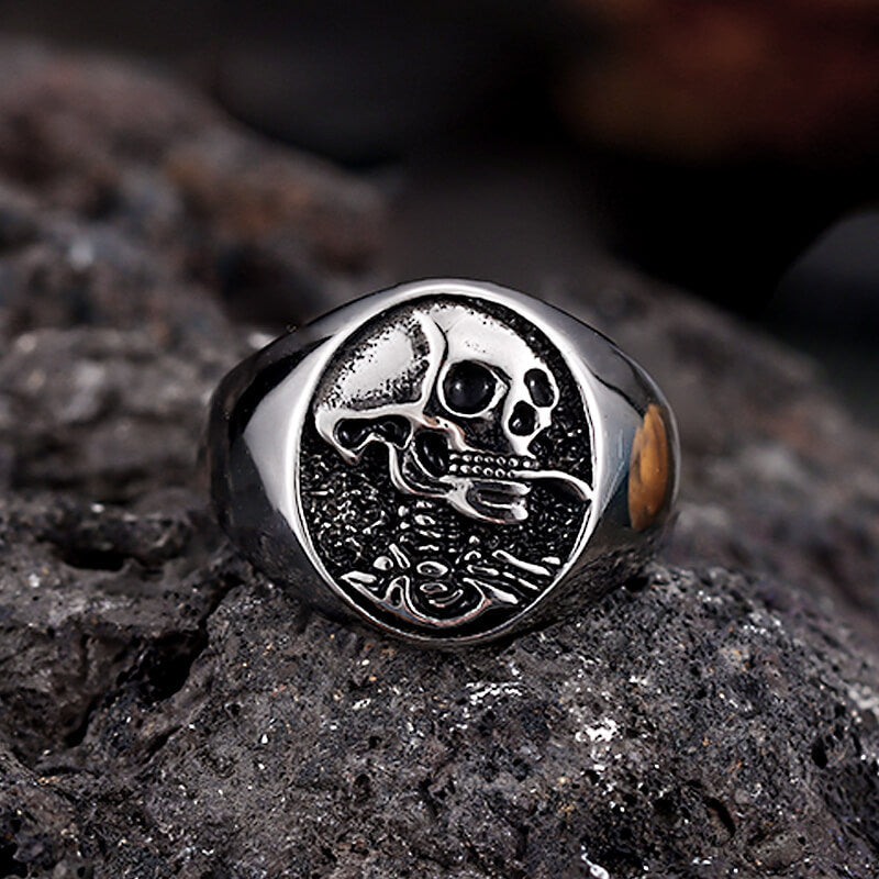 Gothic Smoking Skull Men Stainless Steel Ring