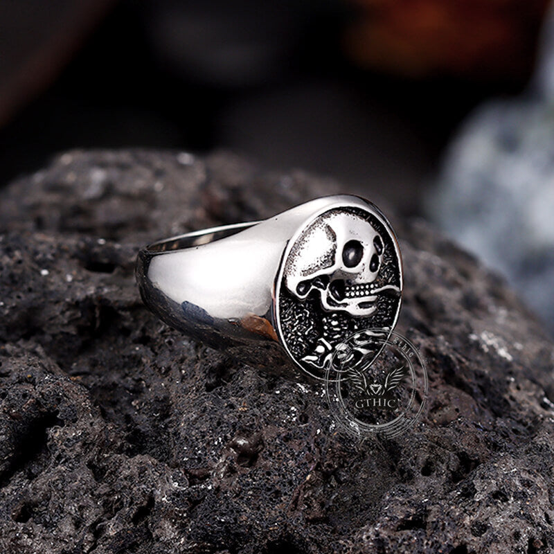 Gothic Smoking Skull Men Stainless Steel Ring