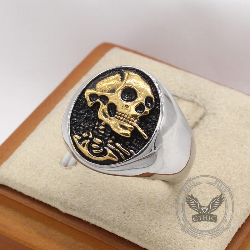 Gothic Smoking Skull Men Stainless Steel Ring