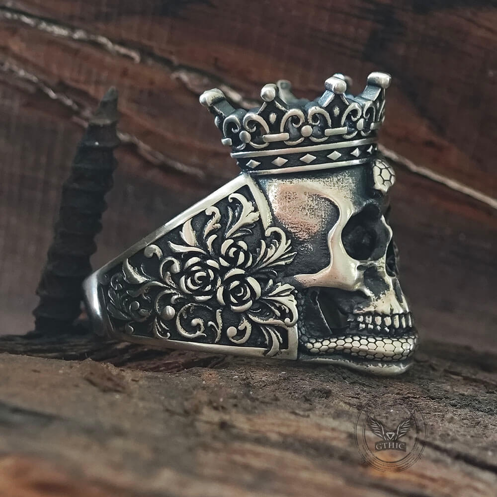 Gothic Snake Entwined Crown Skull Sterling Silver Ring