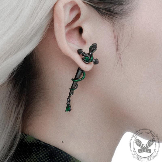 Gothic Snake Entwined Sword Stud Earrings in Copper