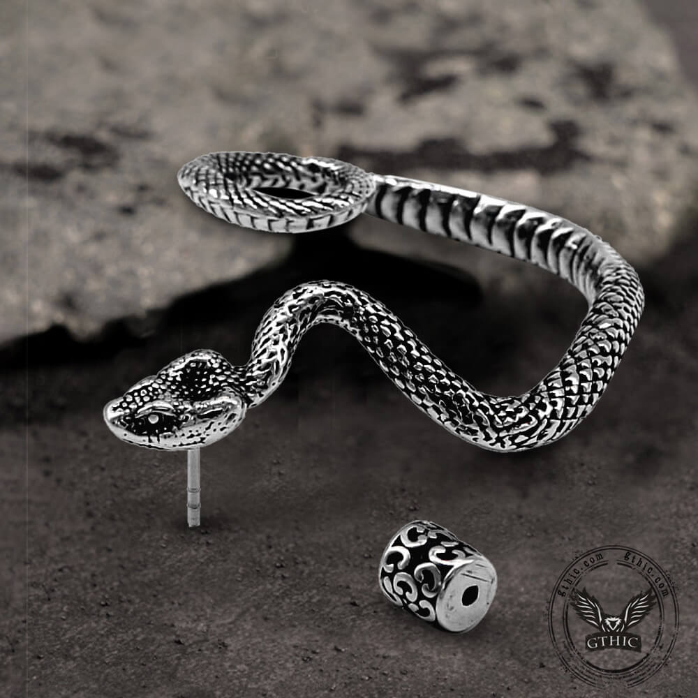 Gothic Snake Stud Earrings in Stainless Steel