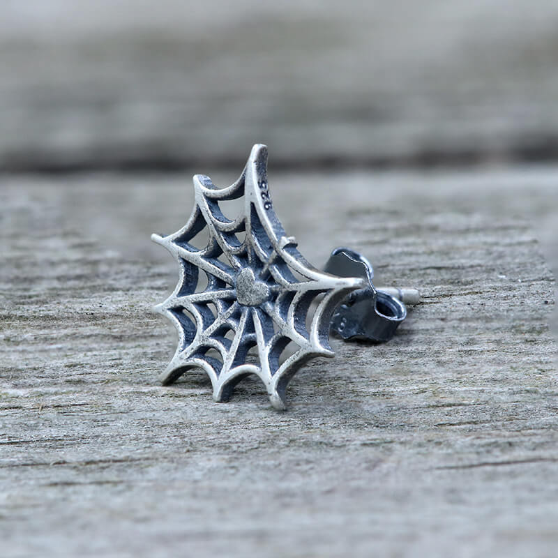 Gothic Spider Web Stud Earring in Sterling Silver