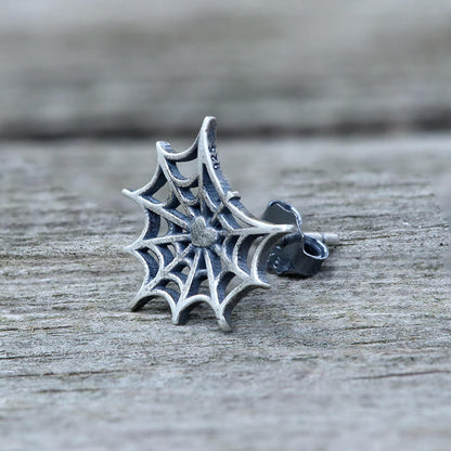 Gothic Spider Web Stud Earring in Sterling Silver