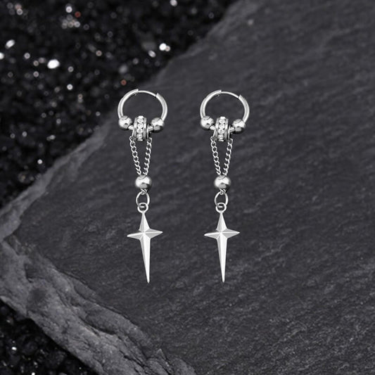 Gothic Star Tassel Chain Drop Earrings in Stainless Steel