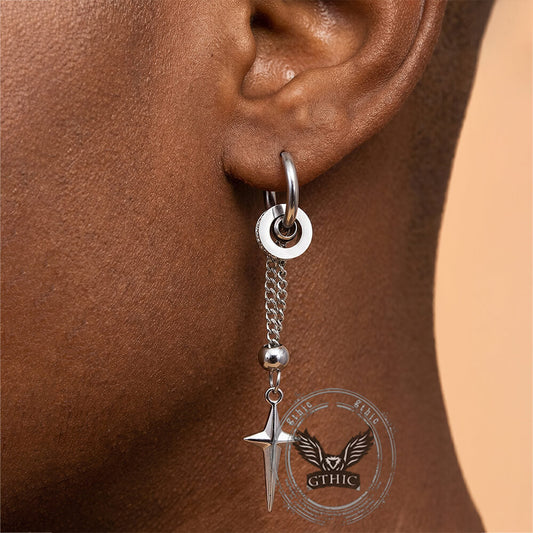 Gothic Star Tassel Chain Drop Earrings in Stainless Steel